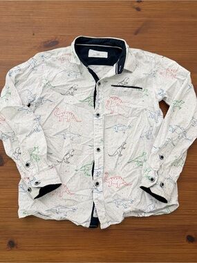 4/$13 Craft + Flow Dinosaur Ling Sleeve Button Down Shirt - Size 7 - XL